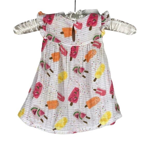Mud Pie Popsicle Novelty Print Gauzy Muslin Dress Baby Size 0-3 Months White - Picture 4 of 9